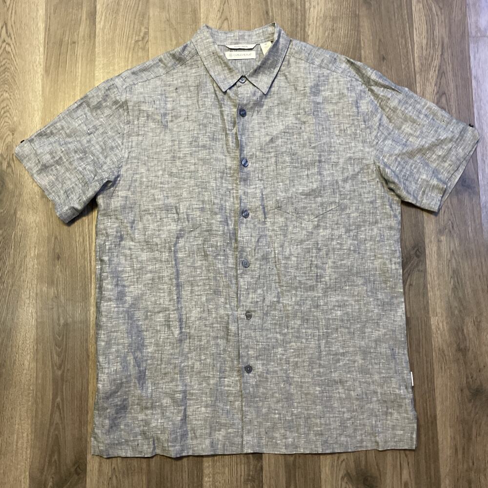 Cubavera Shirt Mens Medium Blue Chambray Short Sleeve Button Up Linen Blend